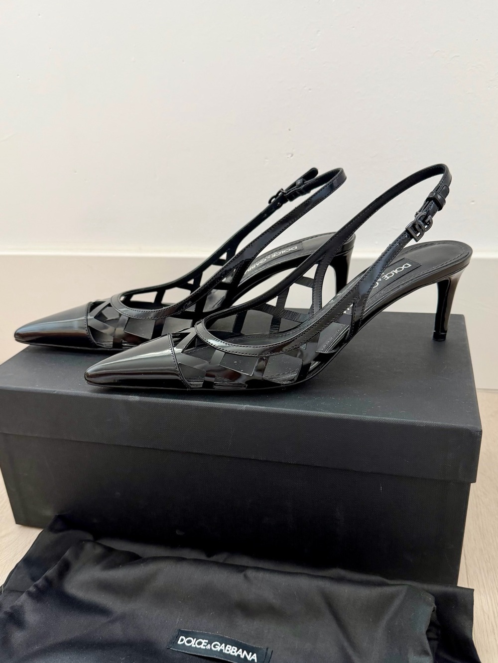 Dolce & Gabbana Glossy Black Slingback Pumps